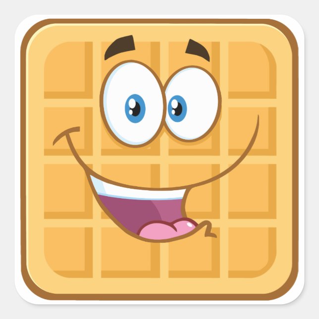 Sticker Carré Bonheur Gaufre Kawaii Sourire Nourriture de Petit  (Devant)