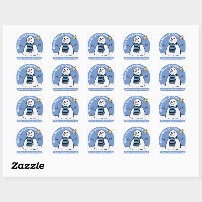 Sticker Carré Bonhomme de neige avec message ! (Feuille)