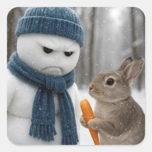 Sticker Carré Bonhomme de neige de Noël fronçant les sourcils av