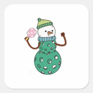 Sticker Carré Bonhomme de neige de pickleball Noël drôle de Xmas