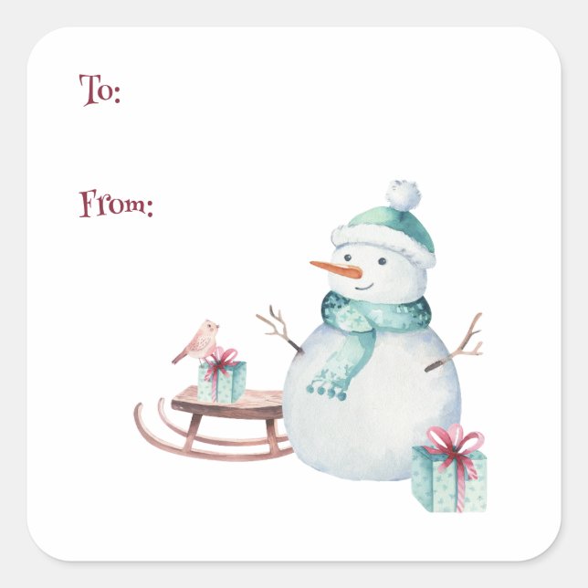 Sticker Carré Bonhomme de neige d'hiver Noël À De Personnalisabl (Devant)