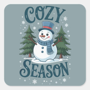 Sticker Carré Bonhomme de neige d'hiver Saison cosy Arbre Noël F