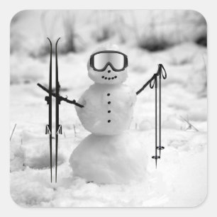 Sticker Carré Bonhomme de neige drôle Noël Sports d'hiver Voyage