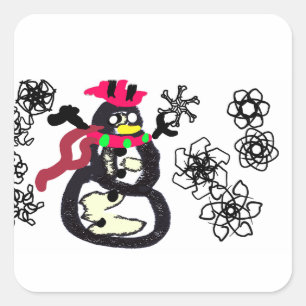 Sticker Carré Bonhomme de neige hivernal