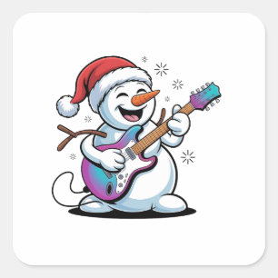Sticker Carré Bonhomme de neige jouant de la guitare électrique