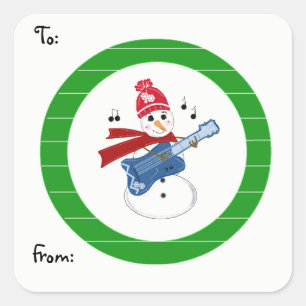 Sticker Carré Bonhomme de neige jouant de la guitare rock