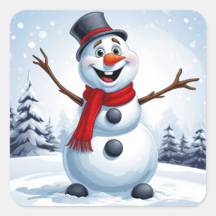 Sticker Carré Bonhomme de neige joyeux décoration de fêtes de No