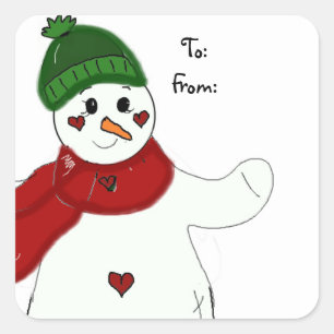Sticker Carré Bonhomme de neige joyeux faisant signe de la main