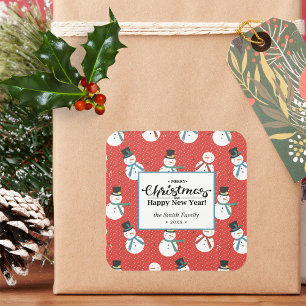 Sticker Carré Bonhomme de neige   Joyeux Noël personnalisé