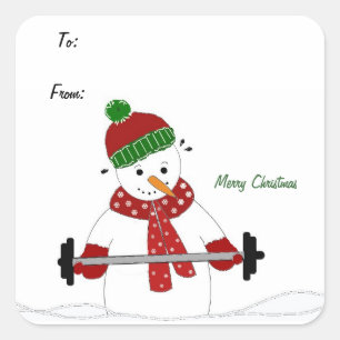 Sticker Carré Bonhomme de neige levant des poids