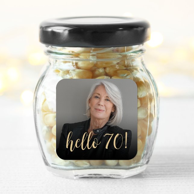 Sticker Carré Bonjour 70 Anniversaire Fête Photo Cheers (Créateur téléchargé)