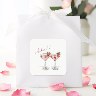 Sticker Carré Bonjour Babe Galentine's Day Fraise Cocktail Party
