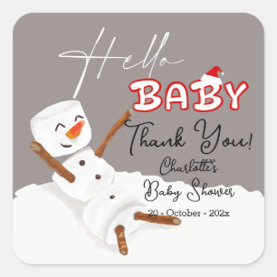 Sticker Carré Bonjour Bébé Joli Bonhomme de Neige Baby Shower