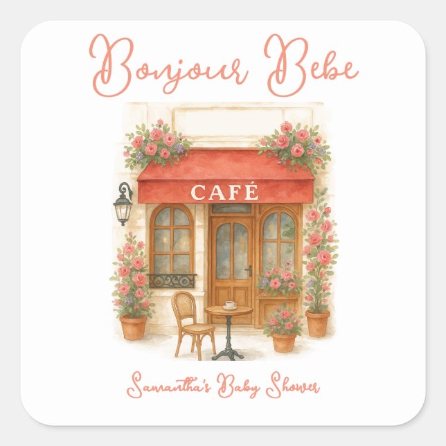 Sticker Carré Bonjour Bebe Paris Café Baby shower (Devant)