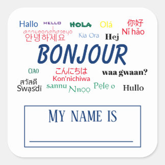 Sticker Carré Bonjour Bonjour World Travel Langues Colorée Nom