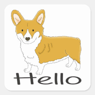 Sticker Carré Bonjour chiot Corgi Pembroke qui pense à vous