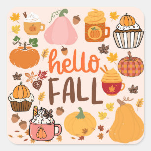 Sticker Carré Bonjour Citrouille d'automne