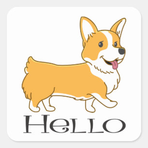Sticker Carré Bonjour d'amour pour les amateurs de chiots Corgi