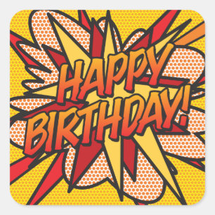 Sticker Carré BONJOUR D'ANNIVERSAIRE amusant Retro Comic Book