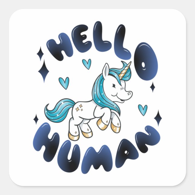 Sticker Carré Bonjour humain Lovely Unicorn (Devant)
