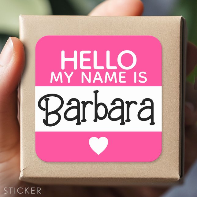 Sticker Carré Bonjour mon nom est - Hot Pink - Custom Cute Name (Custom Sticker - Personalize with your info for a party favor or gift)