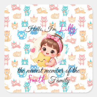 Sticker Carré Bonjour nouveau membre des modèles de famille chat