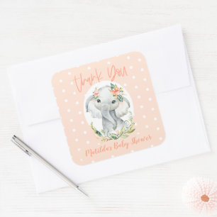 Sticker Carré Bonjour petit un merci baby shower éléphant
