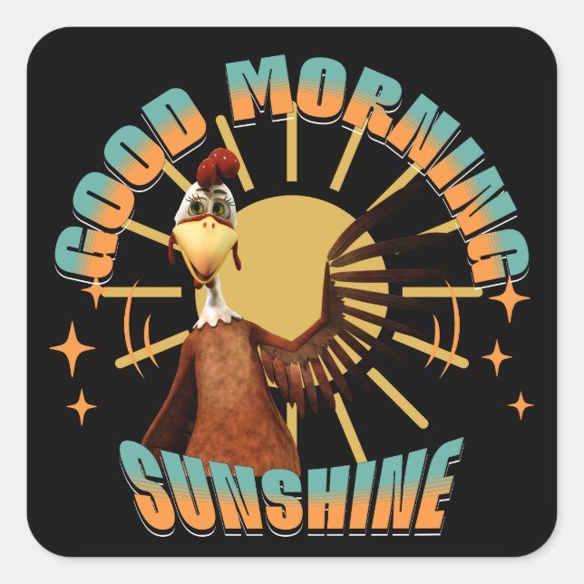 Sticker Carré Bonjour Soleil Coq Drôle (Devant)