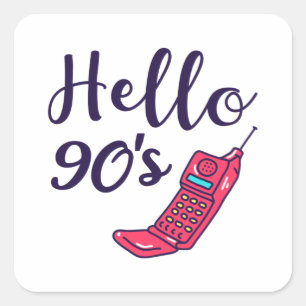 Sticker Carré Bonjour téléphone portable des années 90