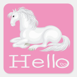 Sticker Carré Bonjour White Horse Equestrian Amour Pensant à Vou