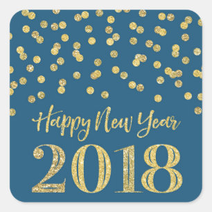 Sticker Carré Bonne année bleue 2018 de confettis de parties