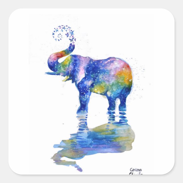 Sticker Carré Bonne aquarelle d'éléphant (Devant)