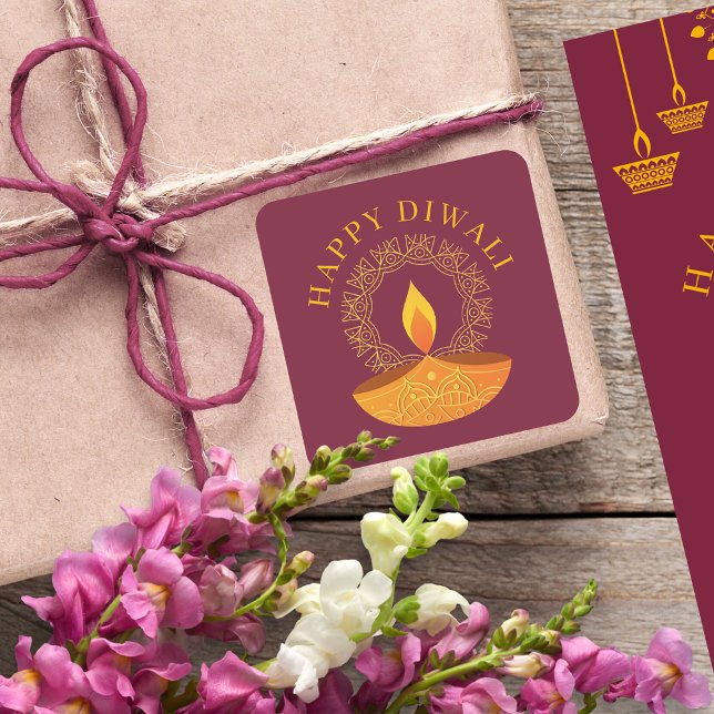 Sticker Carré Bonne Diwali Festival des lumières Diya (Créateur téléchargé)