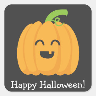 Sticker Carré Bonne Halloween avec un Citrouille mignon