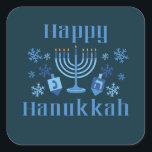 Sticker Carré Bonne Hanoukka Festival juif Menorah Dreidel<br><div class="desc">Happy Hanoukka amusant autocollants juifs de vacances avec des flocons de neige,  la menorah,  et dreidel.</div>