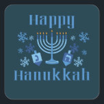 Sticker Carré Bonne Hanoukka Festival juif Menorah Dreidel<br><div class="desc">Happy Hanoukka amusant autocollants juifs de vacances avec des flocons de neige,  la menorah,  et dreidel.</div>