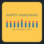 Sticker Carré Bonne Hanoukka | Salutation aux chandelles simple<br><div class="desc">Il s'agit d'un design simple,  minimaliste et moderne des chandeliers de la Menorah ou du temple.</div>