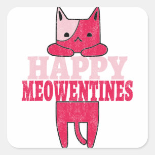 Sticker Carré Bonne Meowentines   Drôle cadeau valentin pour cha