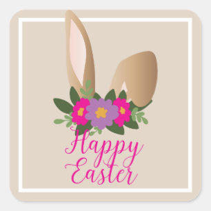 Sticker Carré Bonne Pâques ! Bunny Ears Floral 