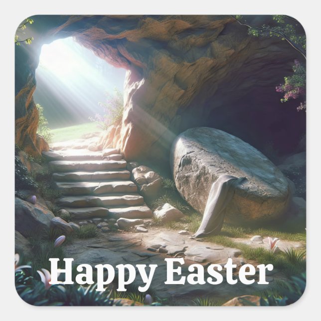 Sticker Carré Bonne Résurrection du dimanche de Pâques (Devant)