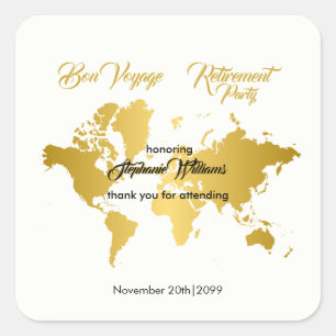 Sticker Carré Bonne Route Frontière Dorée Carte Du Monde Fête De