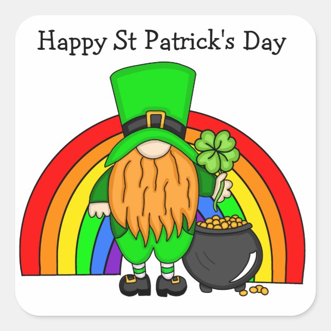Sticker Carré Bonne Saint Patrick's Day | Gnome Leprechaun (Devant)