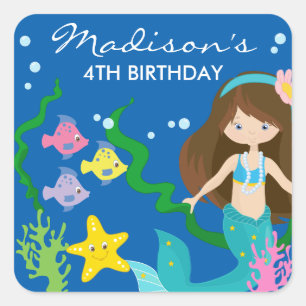 Sticker Carré Bonne sirène d'anniversaire Sous La Mer