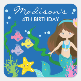 Sticker Carré Bonne sirène d'anniversaire | Sous La Mer