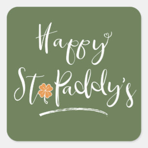 Sticker Carré Bonne St. Paddy's Orange Shamrock ID336