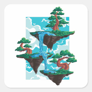 Sticker Carré Bonsai Arbre Jardin Flottante Îles Cadeau