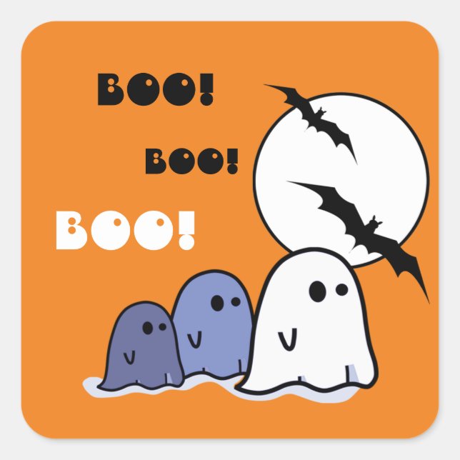 Sticker Carré Boo ! Amusant Halloween Little Ghosts (Devant)