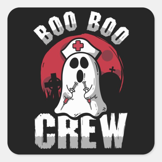 Sticker Carré Boo Boo Crew Funny Nurse Halloween (Devant)