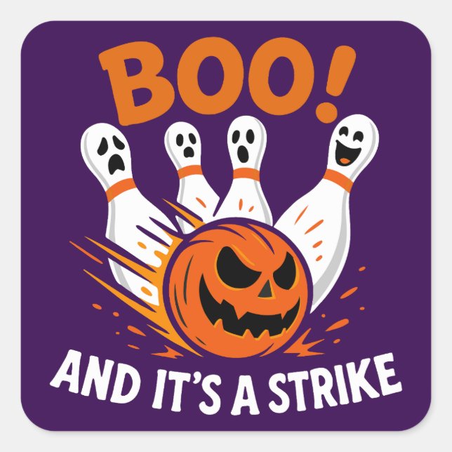 Sticker Carré Boo C'est une grève drôle Halloween Bowling (Devant)