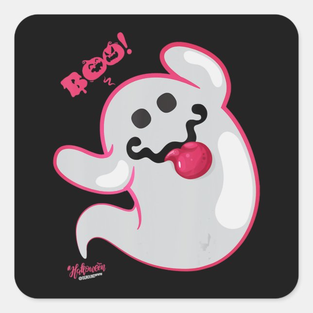 Sticker Carré Boo Ghost Bats Spider Halloween Déplaisant (Devant)